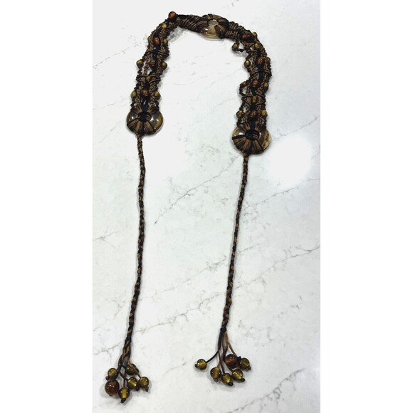 Retro Womens Macrame Brown Black Resin Bead BOHO BOHEMIAN Tie Belt lgth 36-72 " - Picture 3 of 9